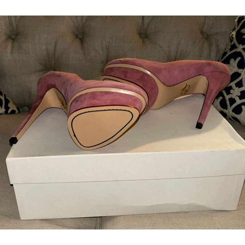 NIB $895 Charlotte Olympia Eternally Dolly Suede Platform Pump Pink Size 10